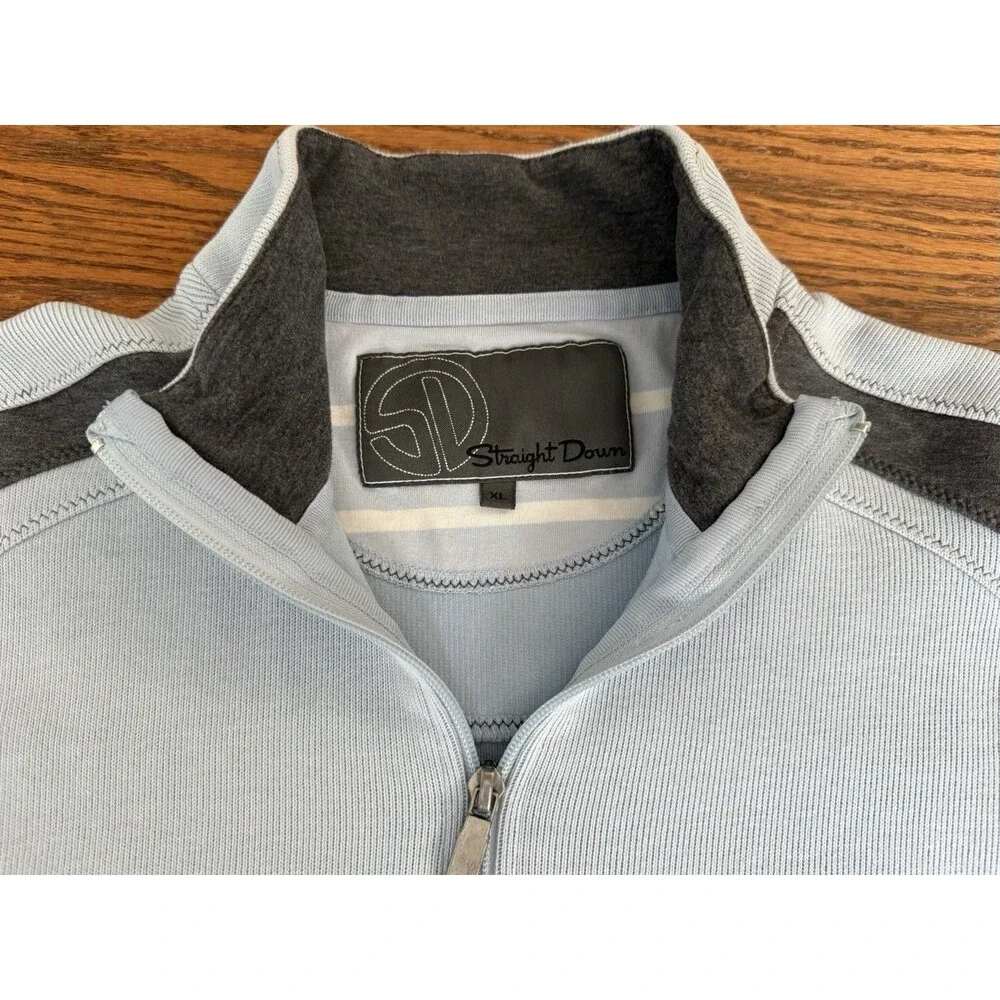 Straight Down 1/4 Zip Sweatshirt Mens XL Pullover Baby Blue Navy Polyester Blend - Picture 3 of 9